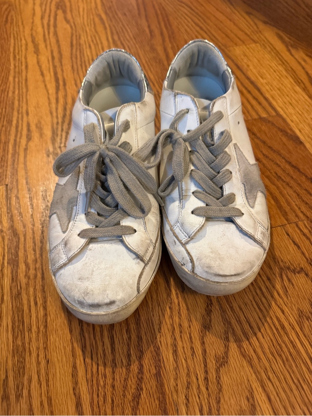 Golden Goose White Sneakers with Gray Star Accents